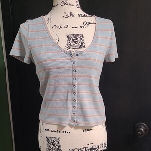 American Eagle Outfitters Blue Striped Button Down Shirt